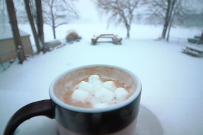 Close-up of cappuccino on table