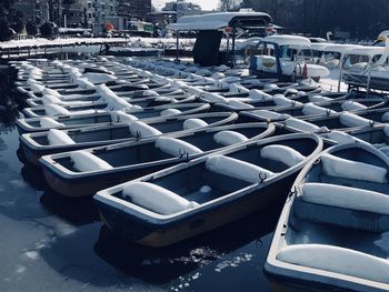 View of boats moored at harbor