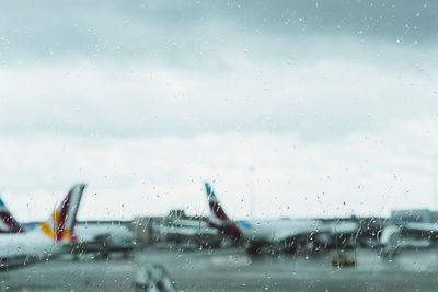 Rain drops on airplane window