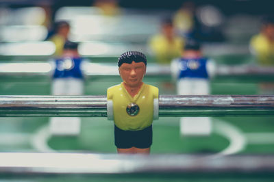 Close-up of foosball table