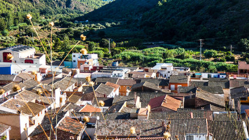 High angle view of buildings in town