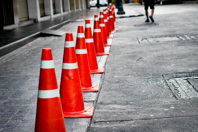 Red flag on footpath in city