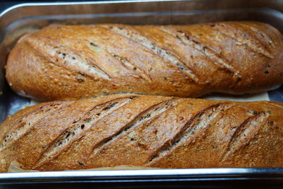 High angle view of bread in container