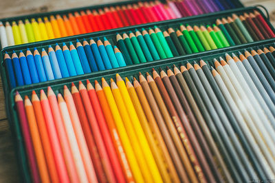 Close-up of multi colored pencils