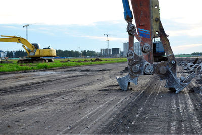 Construction site on field against sky