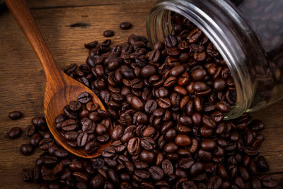 High angle view of coffee beans on table