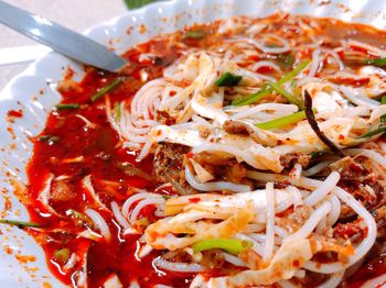 High angle view of noodles in plate