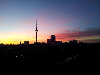 City skyline at sunset