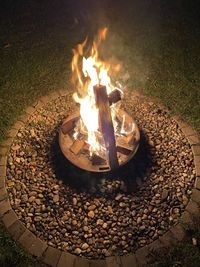 High angle view of bonfire