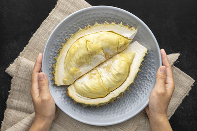 High angle view of food in plate