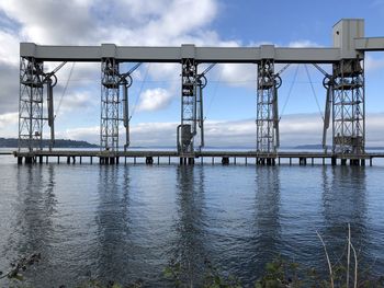 Bridge over river against sky