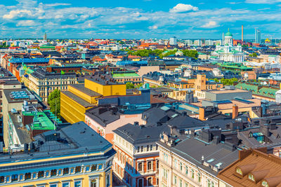 High angle view of buildings in city