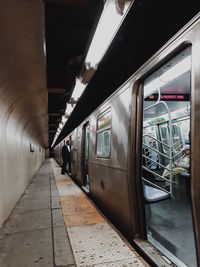 Train at railroad station at night