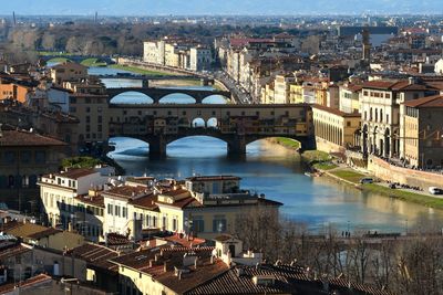 High angle view of bridge over river in city