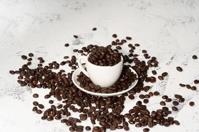 High angle view of coffee beans on table