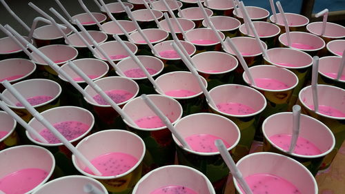 Full frame shot of pink umbrellas