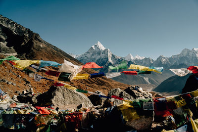 Panoramic view of multi colored houses against mountains