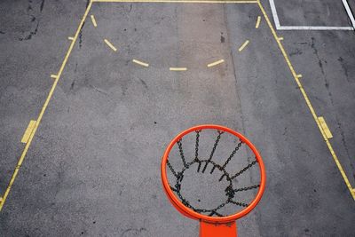 Basketball hoop against court