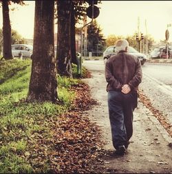 Full length rear view of man walking in park