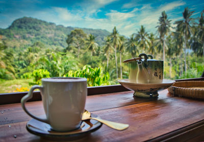 Tea cup on table