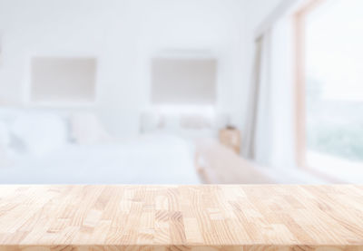 Surface level view of wooden table at home