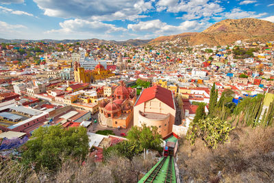 High angle view of townscape against sky