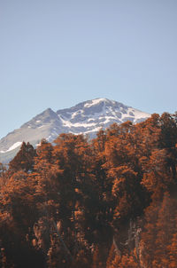 Scenic view of snowcapped mountains against clear sky