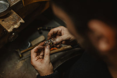 Close-up of hands working