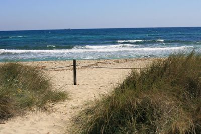 Scenic view of sea against clear sky