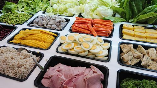 High angle view of chopped vegetables for sale in market