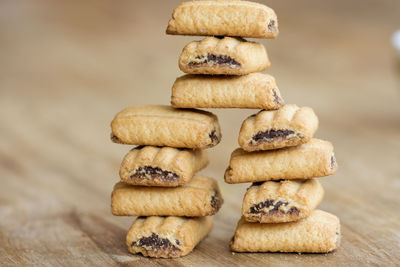 Stack of cookies on table