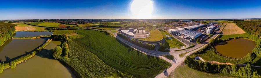 High angle view of agricultural field against sky