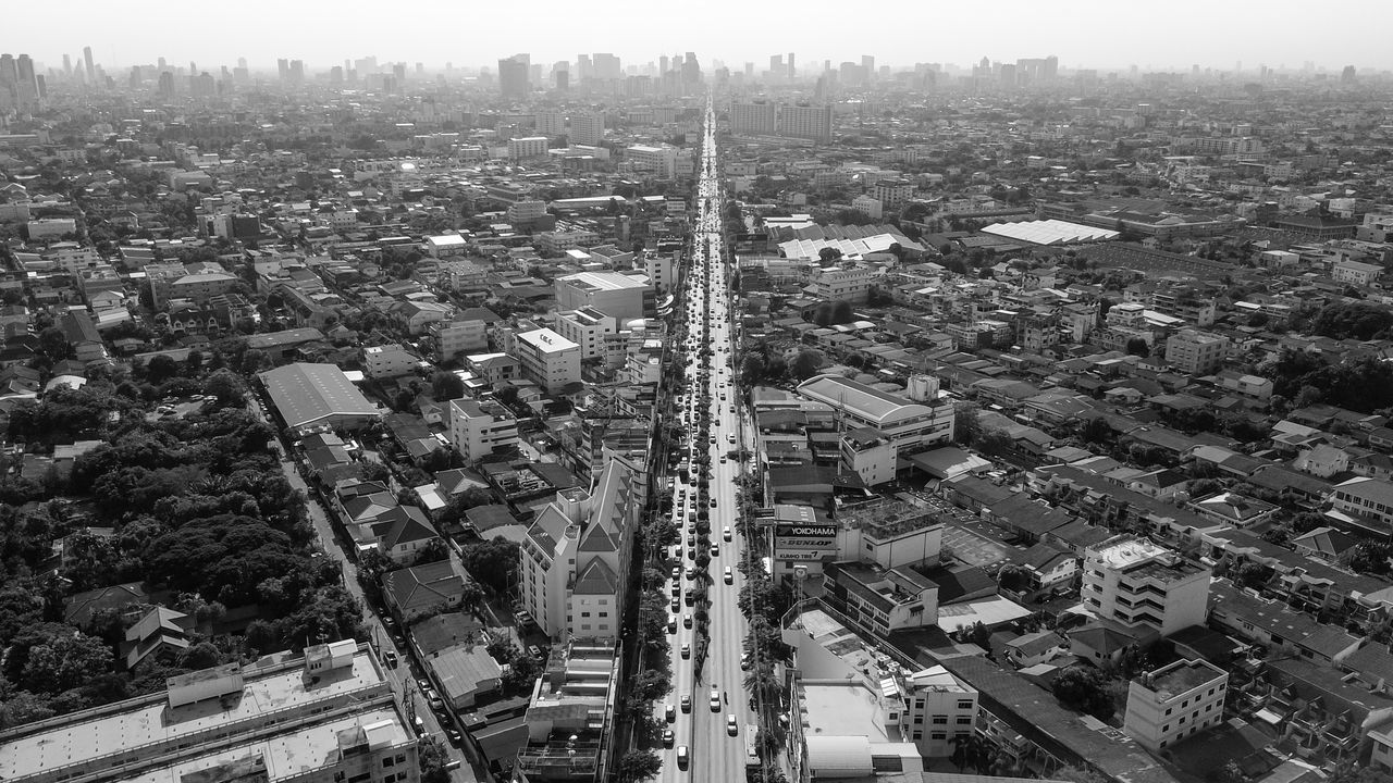 HIGH ANGLE SHOT OF CITYSCAPE