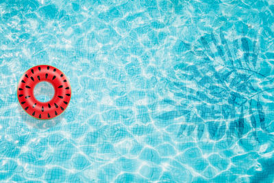 High angle view of text floating on swimming pool