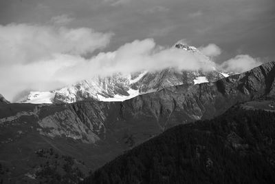 Scenic view of snowcapped mountains against sky