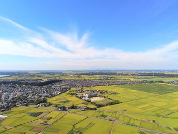 High angle view of agricultural field against sky