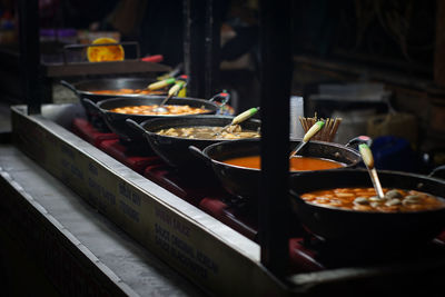 High angle view of food on barbecue grill