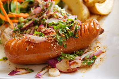 Close-up of food served in plate