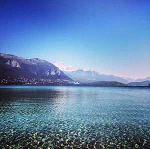 Scenic view of lake against clear sky