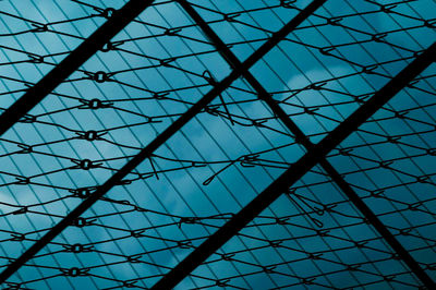 Low angle view of chainlink fence against sky