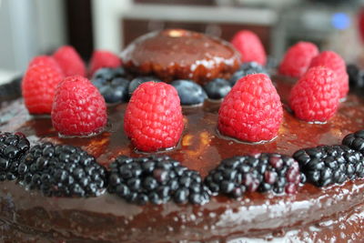 Close-up of strawberries on cake