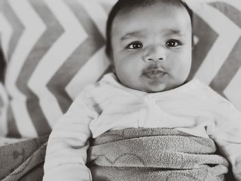 Portrait of cute baby at home