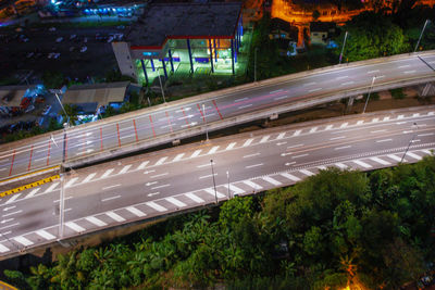 High angle view of road at night