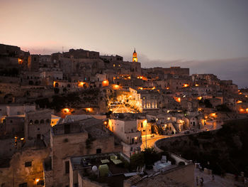 High angle view of townscape against sky during sunset