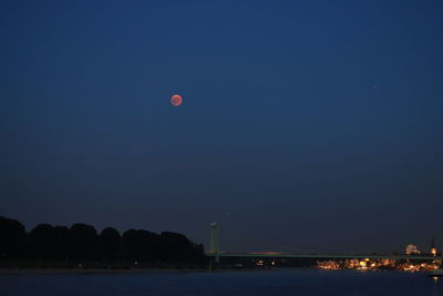 Scenic view of sea against clear sky at night