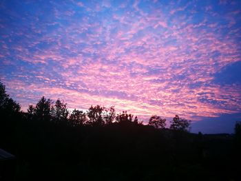 Low angle view of silhouette trees against dramatic sky