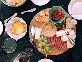 High angle view of breakfast on table