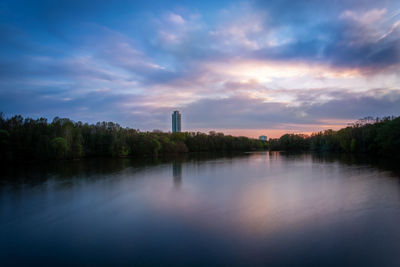 Scenic view of lake against sky during sunset