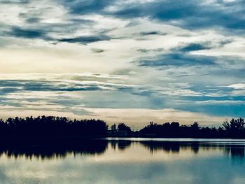 Scenic view of lake against sky during sunset