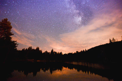 Scenic view of lake against sky at night